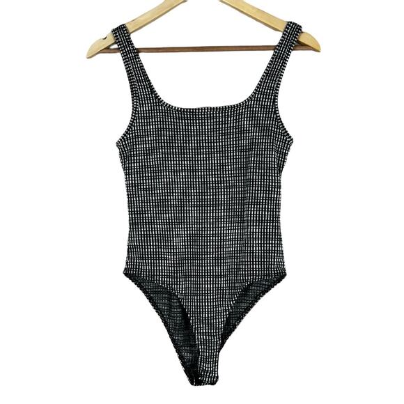 Caution to the Wind Bodysuit Womens S Black White Checker Print 90s Clean Girl - Picture 2 of 5